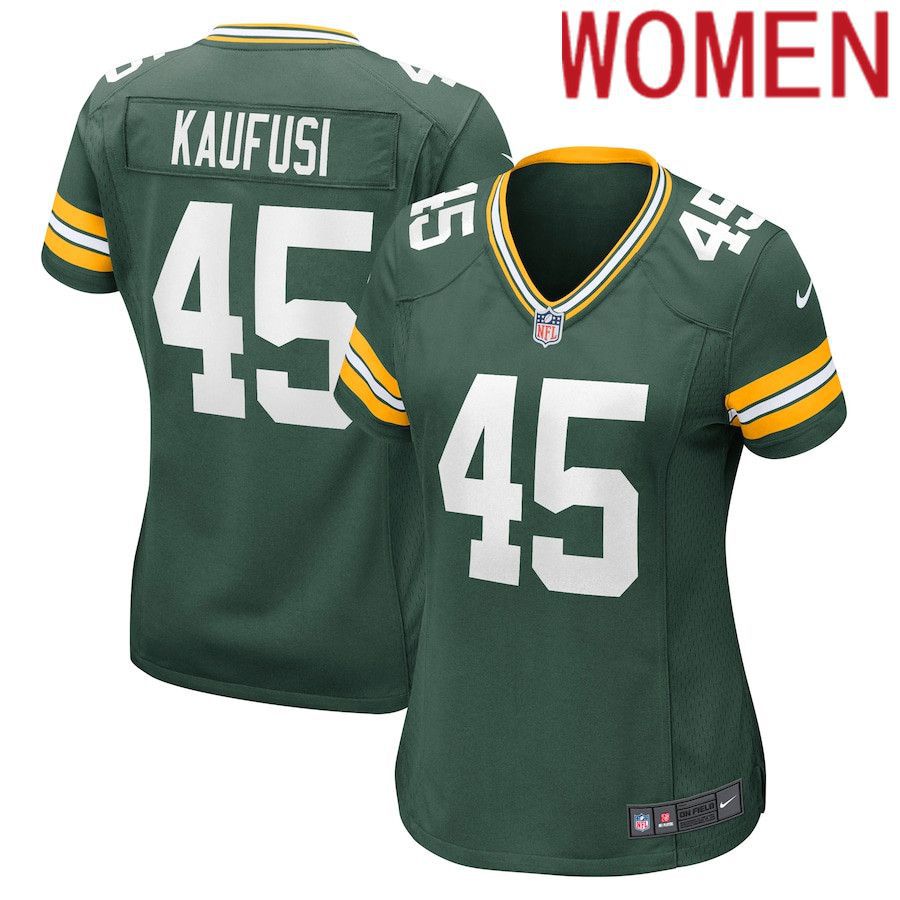 Women Green Bay Packers #45 Bronson Kaufusi Nike Green Nike Game NFL Jersey